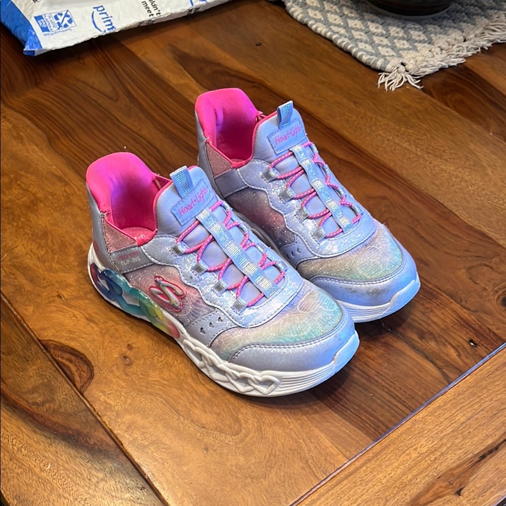 Skechers Kids' Shimmering Pink and Blue Light Up Blue Sneakers